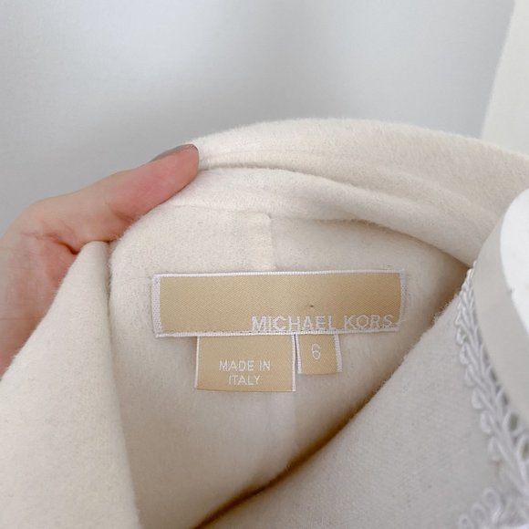 Michael Kors Colorblock Jacket Size 6 White Cream Wool Angora Made In Italy - Picture 8 of 11